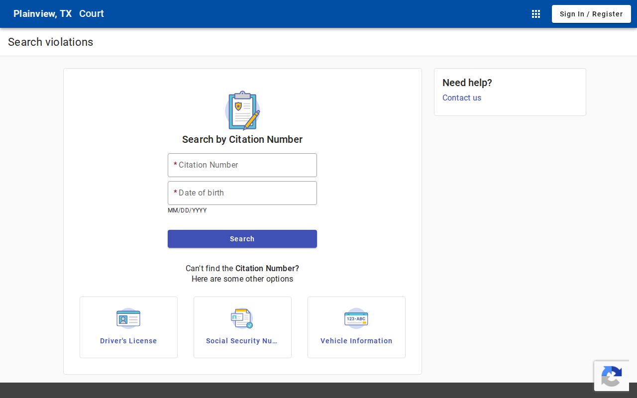 Hale County warrant records Plainview citation lookup fields
