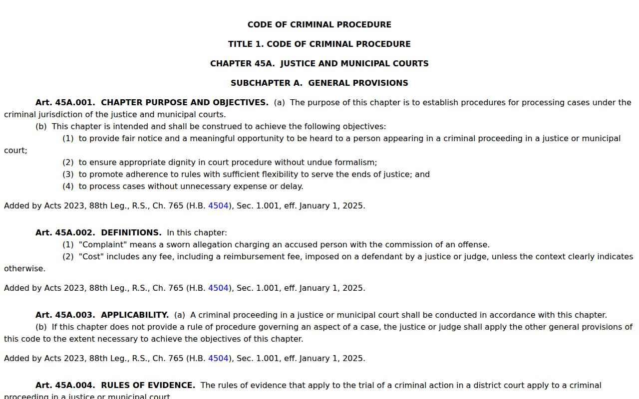 Hale County warrant records Texas Chapter 45A court procedure