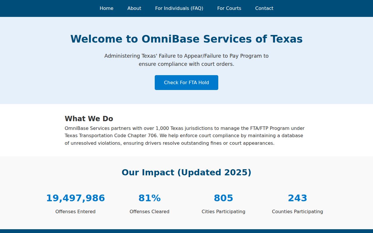 Hale County warrant records OmniBase driver license program