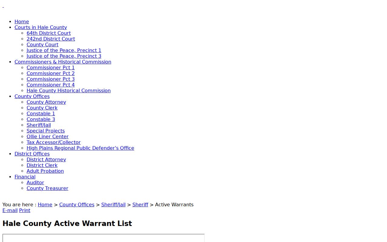 Hale County warrant records active list county page